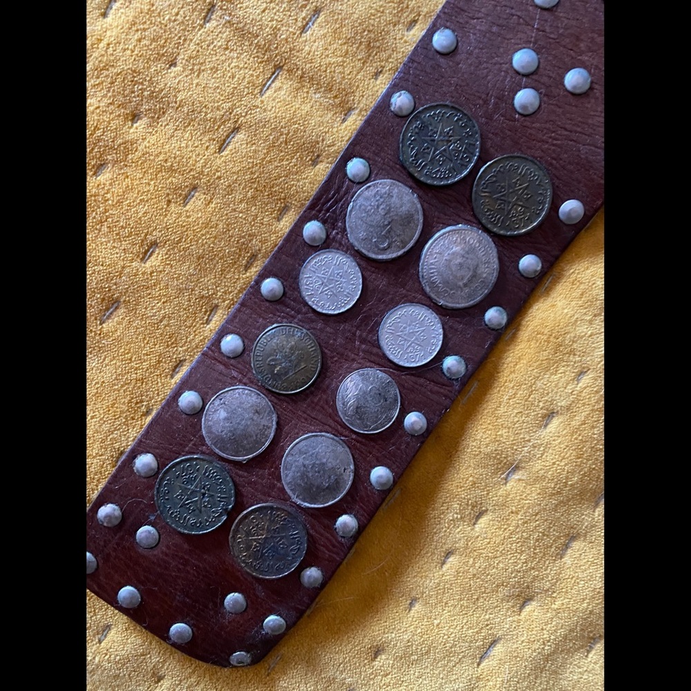 Brown Leather Boho Coin Belt (sz 33)
